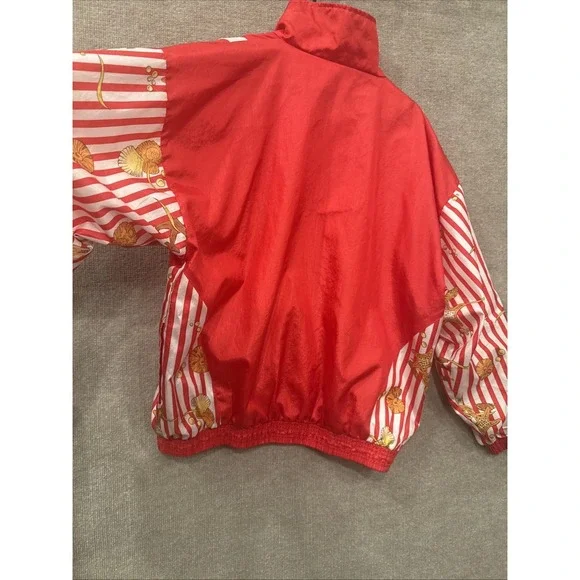VTG 90's Casual Isle Red Stripe Beach Windbreaker Nautical Seashell Jacket XL - Picture 14 of 15